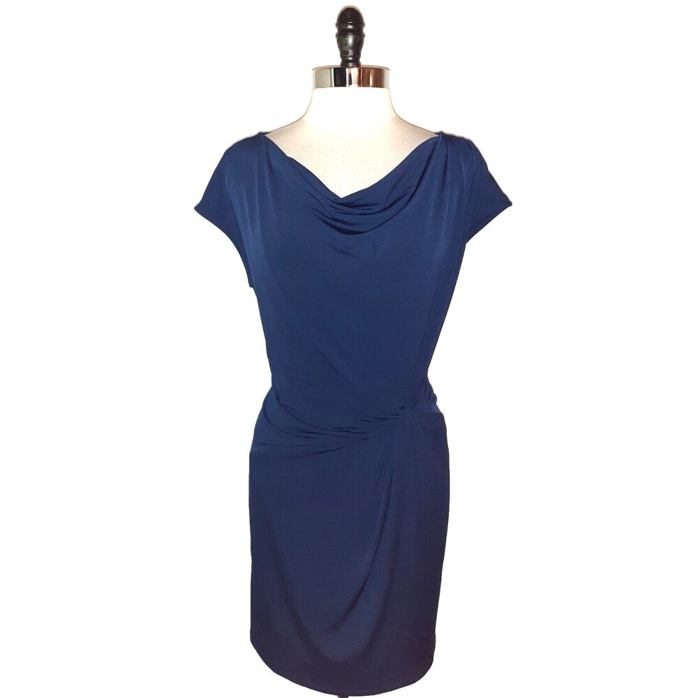MICHAEL KORS Size XL Sheath Dress Navy Blue Cap Sleeve Stretch Knit